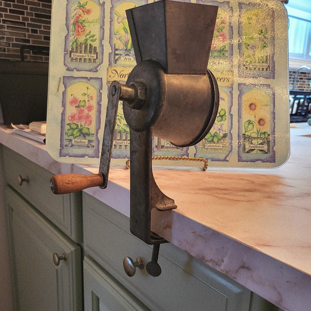 Vintage Metal Hand Crank Grinder with Wooden Handle